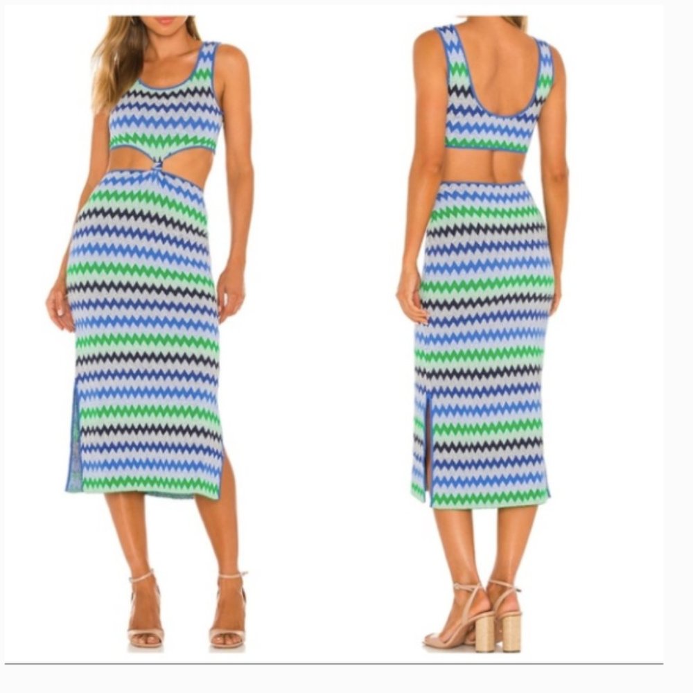 SOLID & STRIPED Blue and Green Zigzag Midi Dress